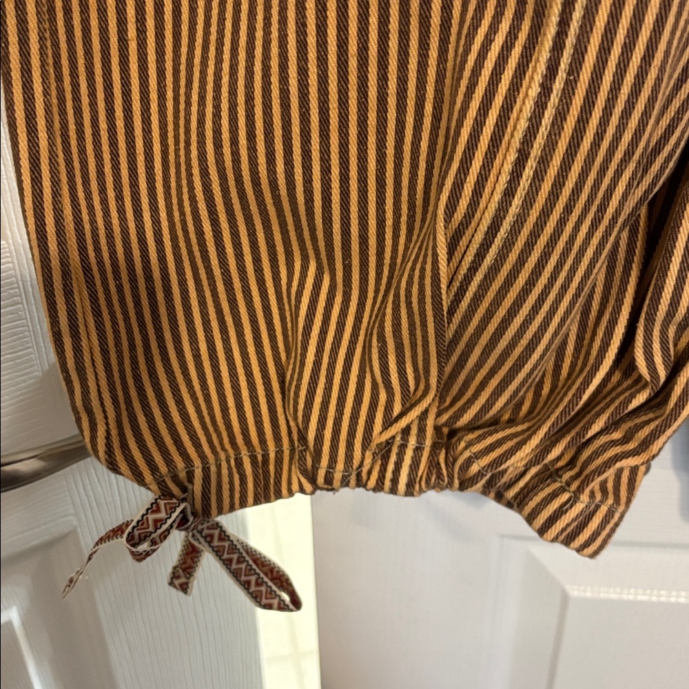 Womens Brown Striped Drawstring Cargo Pants - Picture 4 of 5